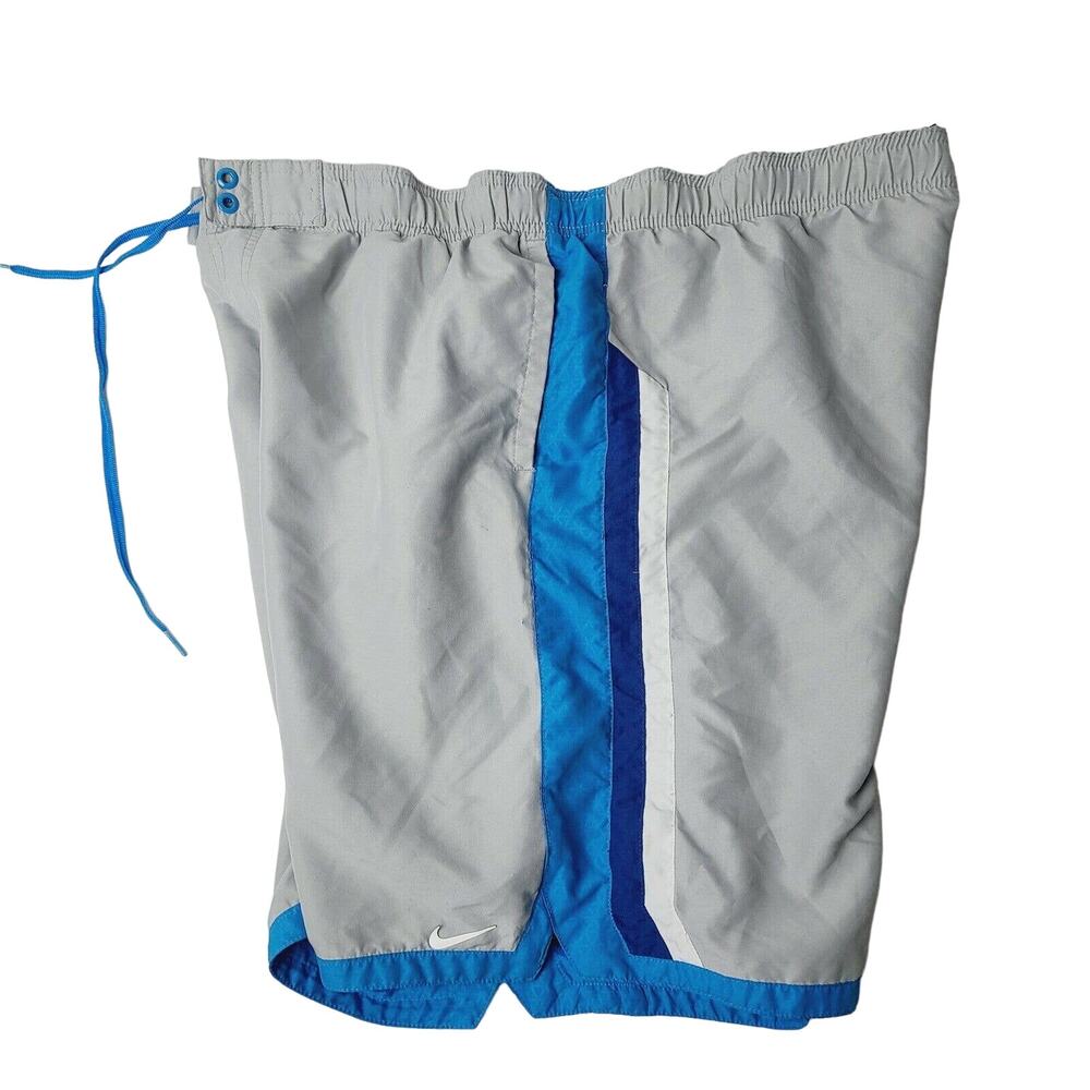 Nike Board Shorts Men's Extra Large XL Front Pockets Gray / Aqua Blue Trunks